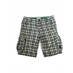 Esprit Y2K Skater Green & Black Plaid Cargo Shorts 100% Cotton Mens Size 33